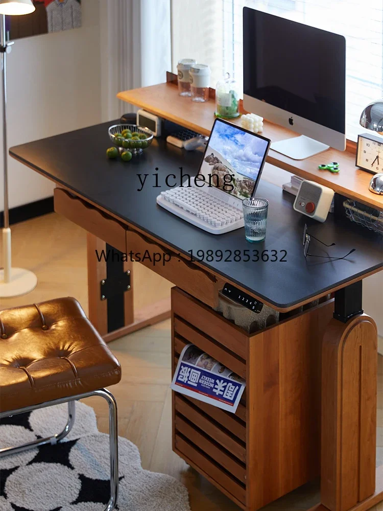 

b2 Electric Lifting Table Stone Plate Household Solid Wood Desk Computer Study Table Cherrywood