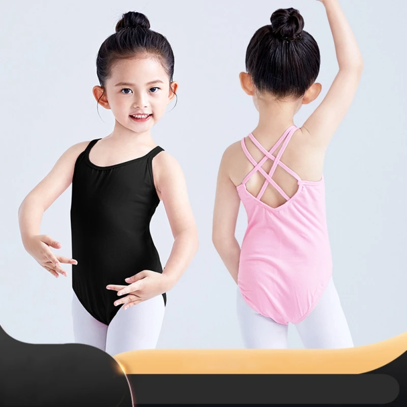 Children Girls Spaghetti Strap Ballet Bodysuit Dancewear Gymnastic Back Cross Leotard  Ballerina Dancer Performance Clothes