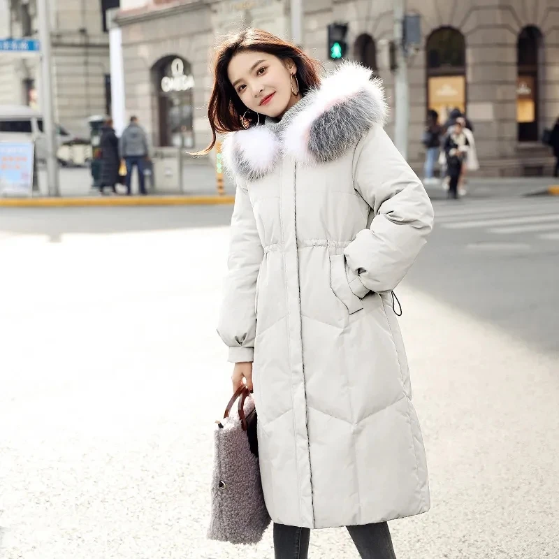 New Winter Eiderdown Cotton-Padded Jacket Women's Comfortable Coat With Long Fur Collar Versatile Loose Slim  Thick Overcoat