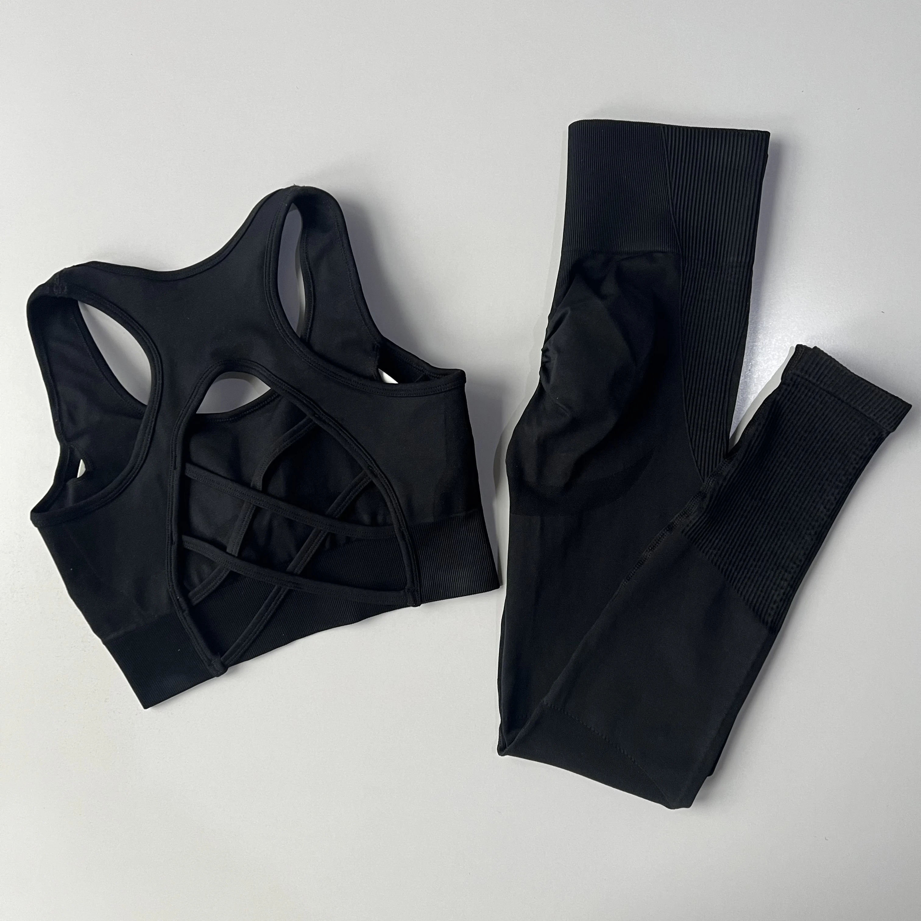Stoßfeste Sport-BHs Leggings Professioneller Fitness-Schönheits-Rücken-BH Schnelltrocknender Laufanzug mit hoher Taille Zweiteiliges Yoga-Set – Detail 6