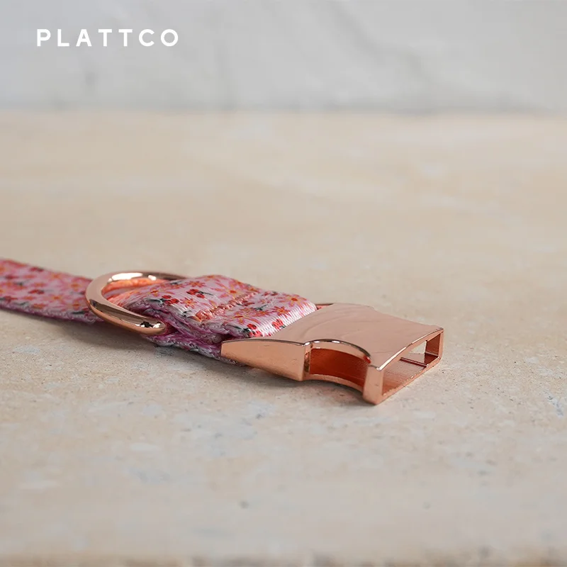 PLATTCO unique design dog collar print PINK LILY pattern with high-quality rose gold buckle 5 size PDC301RG