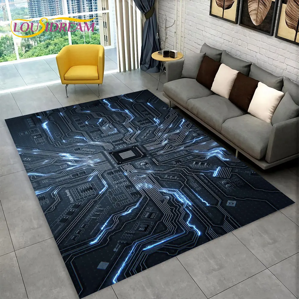 Chip Circuit Board 3D Area Rug,Carpet Rug for Home Living Room Bedroom Sofa Play Room Doormat Decor,Kid Game Non-slip Floor Mat