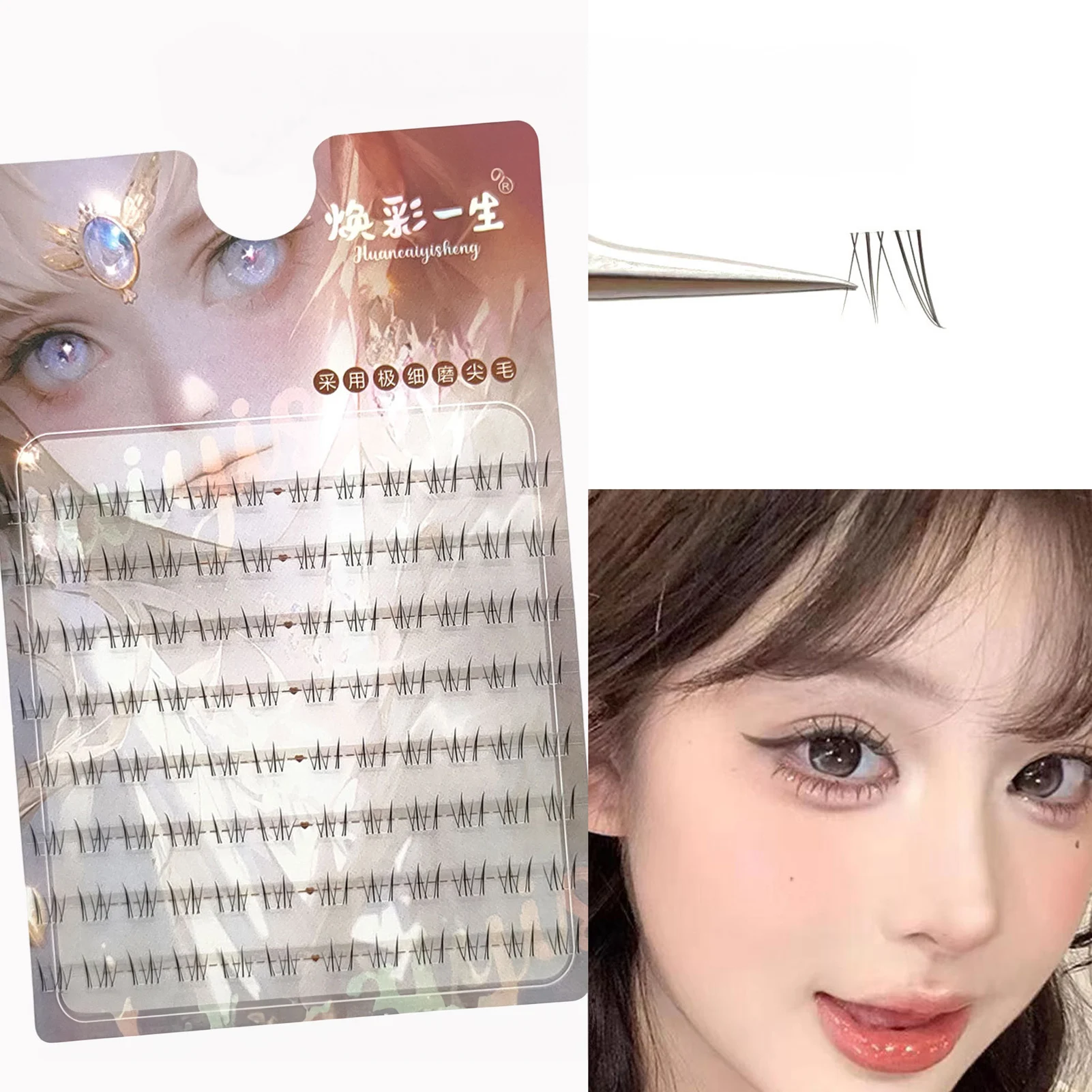 10-reihige Manga-Wimpernverlängerung, natürliches Volumen, transparent, dünnes Band, Comic-Falsche Wimpern für tägliches Make-up, vergrößerte Augen