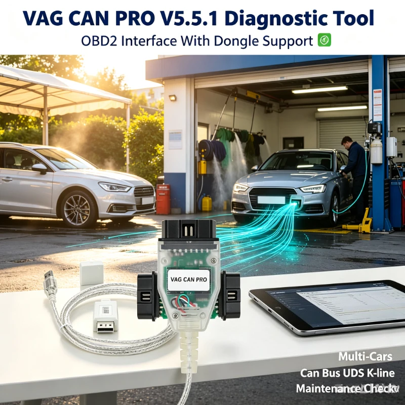 VAG CAN PRO V5.5.1 OBD2 Diagnostic Cable VCP Scanner With Dongle CAN BUS UDS K‑line Multi‑Cars