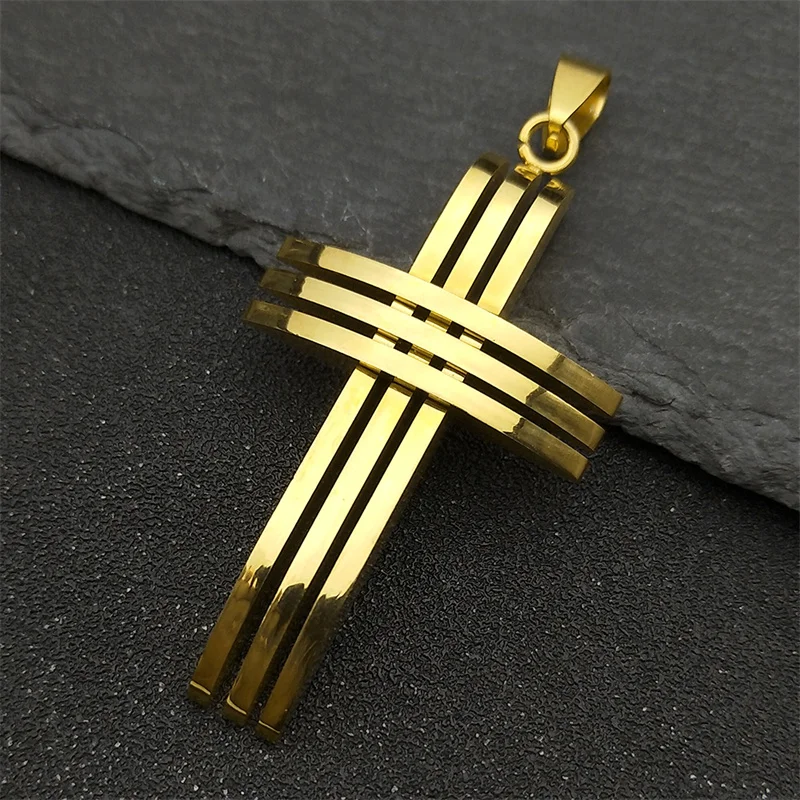 3Pcs Hip Hop Cross Pendants For Women Men Stainless Steel Black Color Religious Holy Lord Crucifix Charms Jewelry