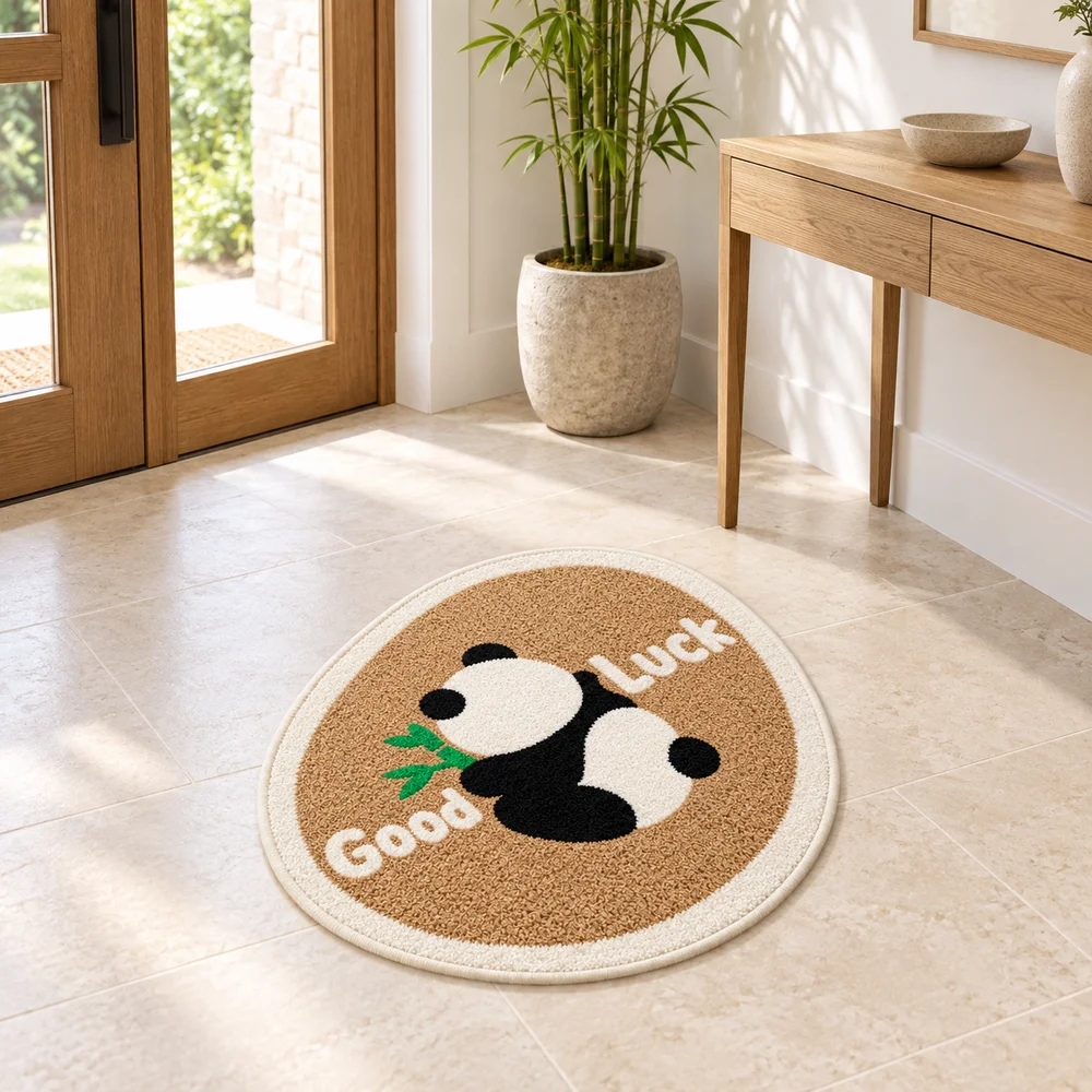 Cute Good Luck Panda Irregular Floor Mat, Cute Square Soft Flannel Area Rug For Bedroom, Entryway, Dorm And Kids Room Decor