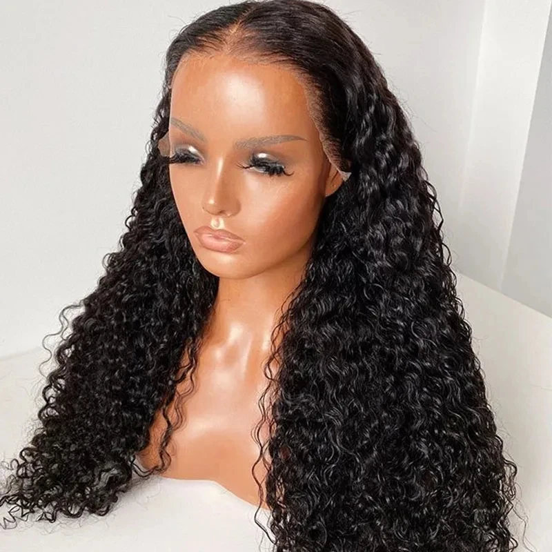 ZXBMALWIGS Long Black Soft Middle Part Glueless 180Density 26 inch Kinky Curly Lace Front Wig For Black Women BabyHair Prepluck