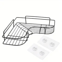 1pc Stainless Steel Corner Shower Caddy, No-Drilling Wall-Mounted Bathroom Organizer, Multi-functional Storage Shelf For Kitchen