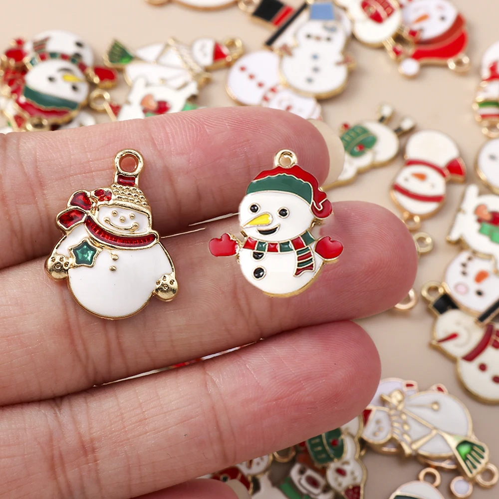 20 шт., микс, милые эмалированные рождественские подвески в виде снеговика, подвески для изготовления ювелирных изделий, новогодние серьги, шейные изделия, аксессуары для рукоделия