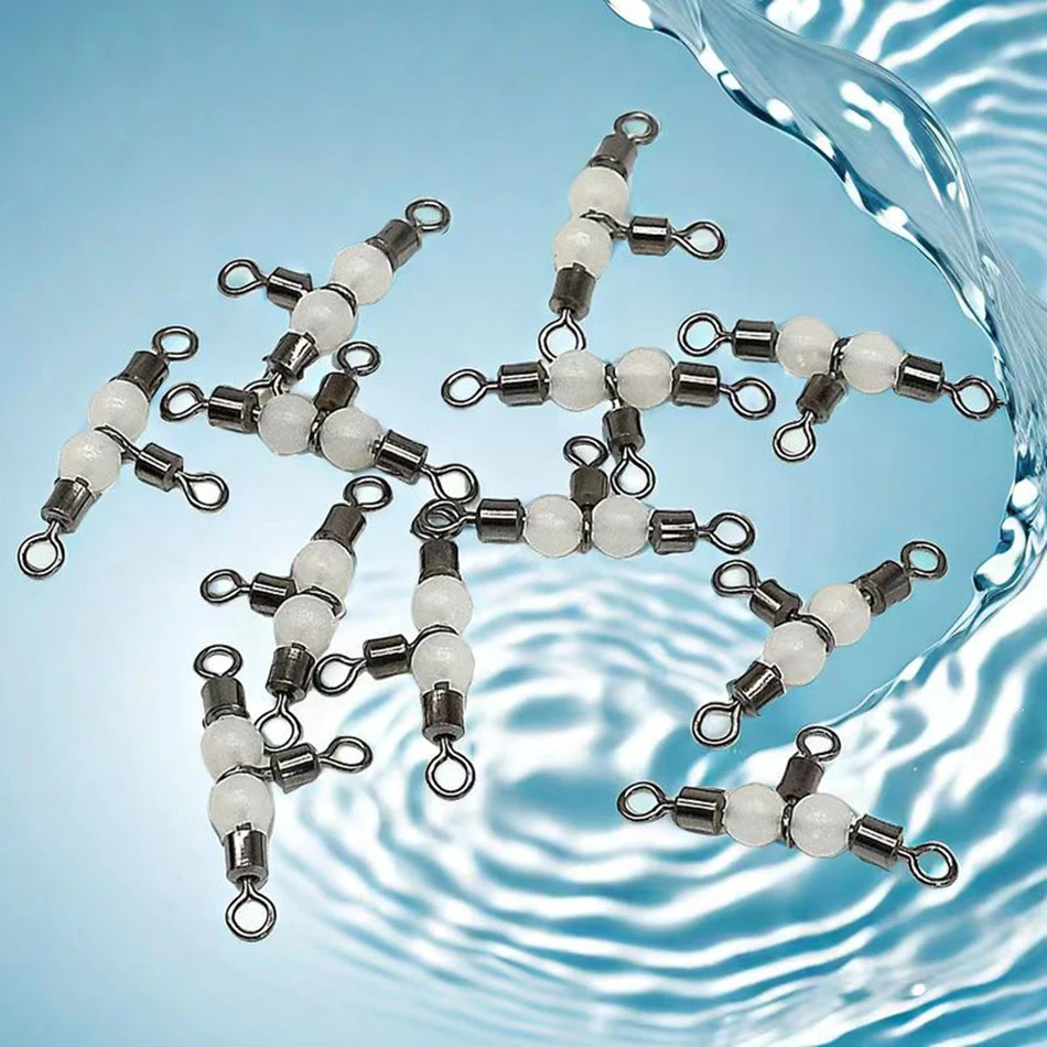 MNFT 25 Stück Edelstahl T-Turn 3-Wege-Angelverbinder, rollender Wirbel, Angelzubehör-Verbinder, leuchtende Perlen, locken Fische an – Detail 1