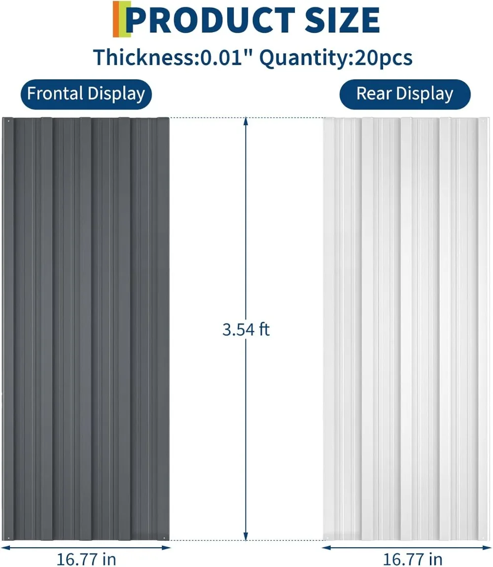 

20 шт. сверхмощные гофрированные покровные панели из оцинкованной стали 43,3x17,72 дюйма для навеса для автомобиля на открытом воздухе