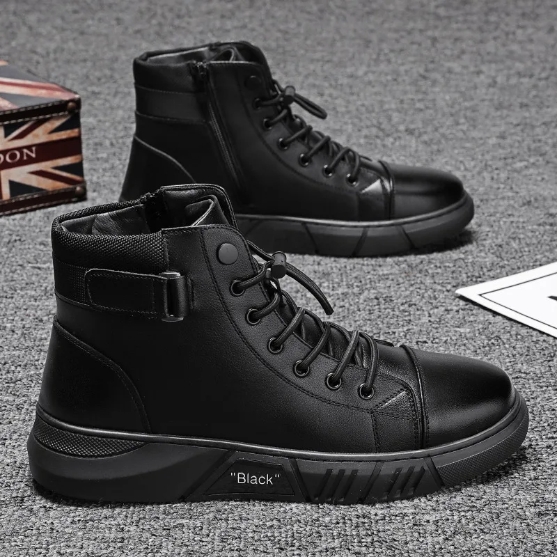 plus size 39-48 casual ankle boots leather casual shoes mens sneaker designer shoes for man black working shoes
