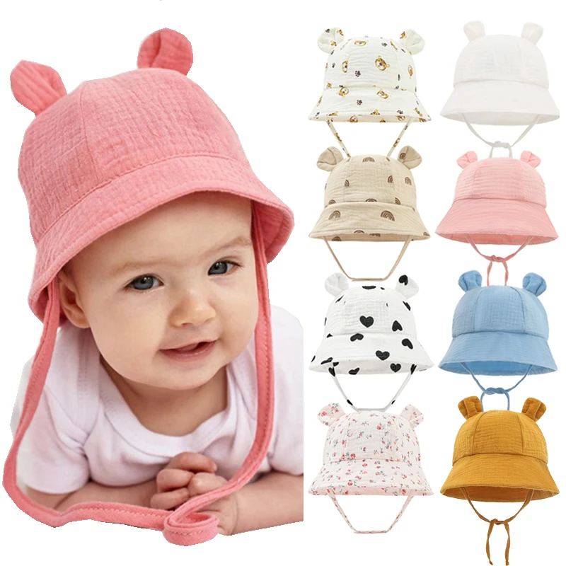 Muslin Baby Hat Summer Newborn Accessories Cotton Baby Cap for Girls Boys Infant Bucket Hats for Toddler Sun Protection 3-12M