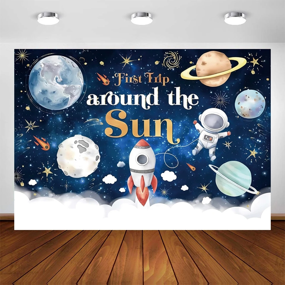 Outer Space Backdrop for Boy Birthday Party Astronaut Universe Earth Planet Rocket Baby Kids Photography Background Photo Studio