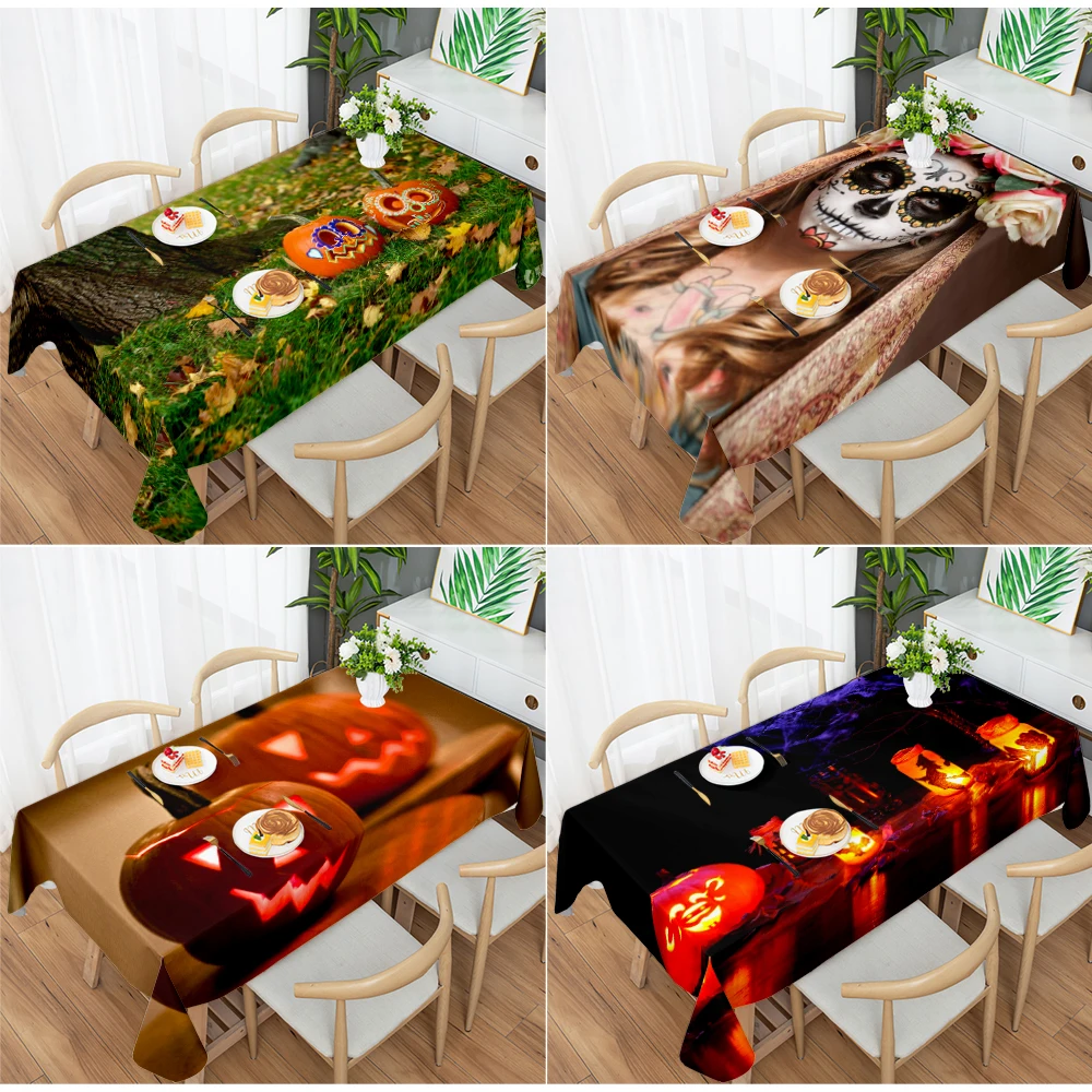 2022 New Halloween Decoration Tablecloths Psychedelic Pumpkin Lights Castle Spider Web Bats Birthday Party Home Table Decoration