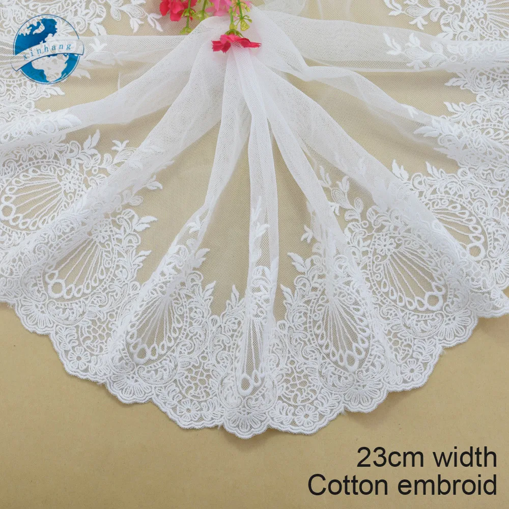 Cotton Embroidery White Lace French Ribbon Fabric Wedding Dress Guipure Diy Trims  Sewing Garment Accessories 21cm Width#3188