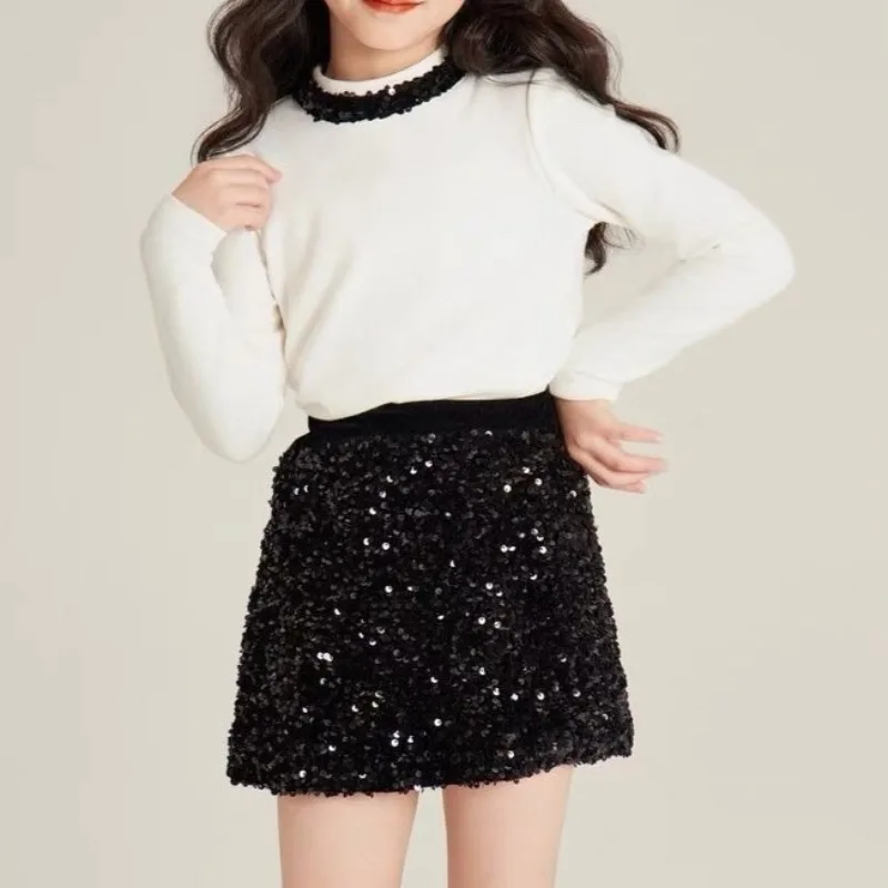 2025 New Girls' Velvet Glitter Slim Fit Mermaid Skirt All Season Fashion Plus Size Short Skirt
