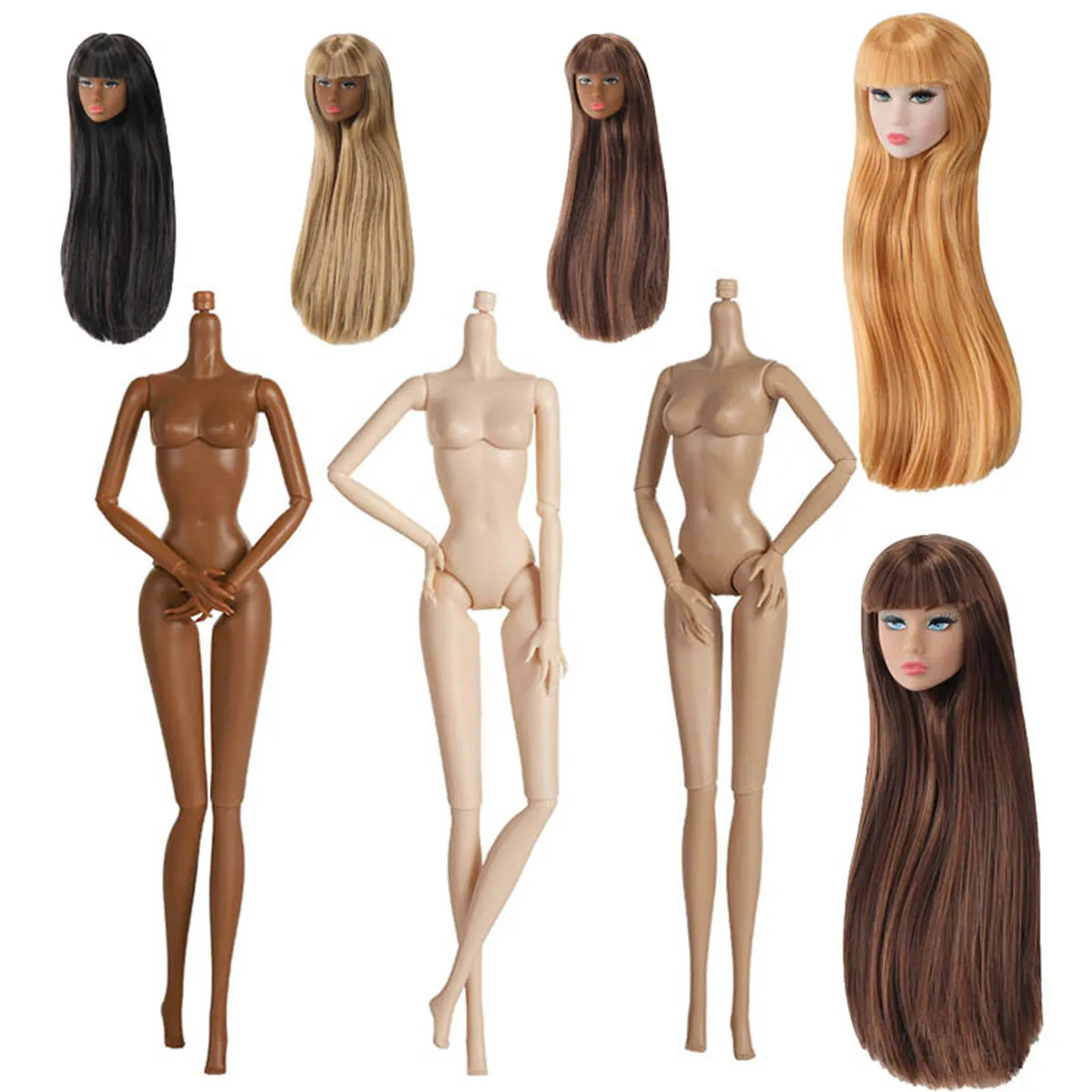 1/6 PP European Face Doll Heads White Beige Dark Brown Skin Tone Fashion Doll Head Make Up DIY Toy Part For 30cm Supermodel Doll