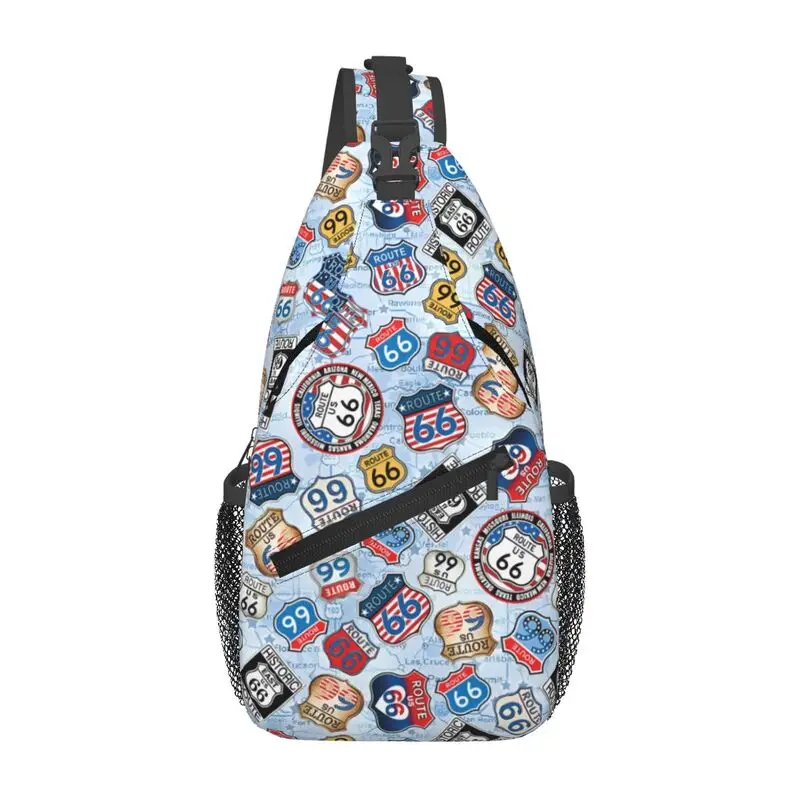 

Cool America's Highway Mother Road Route 66 Sling Bag for Cycling Camping Men Crossbody Chest Backpack Shoulder Daypack