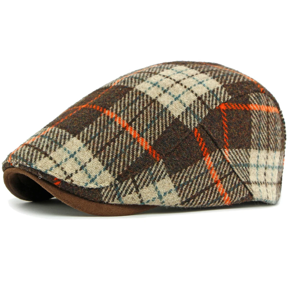 HT4903 Beret Cap New Autumn Winter Wool Beret Hat Women Plaid Artist Painter Hat Male Female Ivy Flat Cap Adjustable Mens Berets