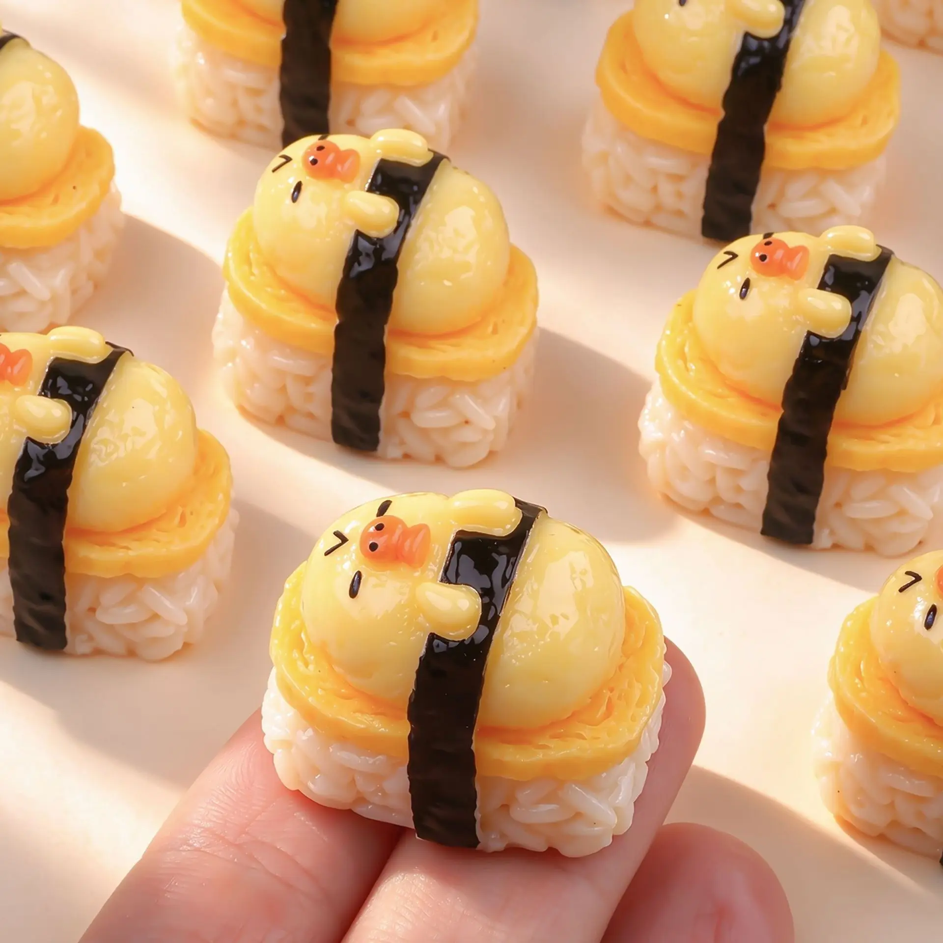 3pcs Mini Chick Tamagoyaki Sushi Resin Charms Cute Egg Sushi Miniature Food Models DIY Decoden Craft Desktop Decorations