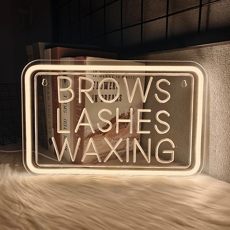 

Brows Lashes Waxing Neon Sign, 3D Carved Icon Lamp Powered By Usb, Used For Decor In Beauty Salons, Spa Shops And Eyelash Shops.