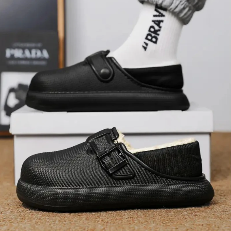 

Winter Men Shoes Warm Slippers Plush Lining Indoor Cotton Slippers Printed Platform Outdoor Shoes House Waterproof Home Slippers