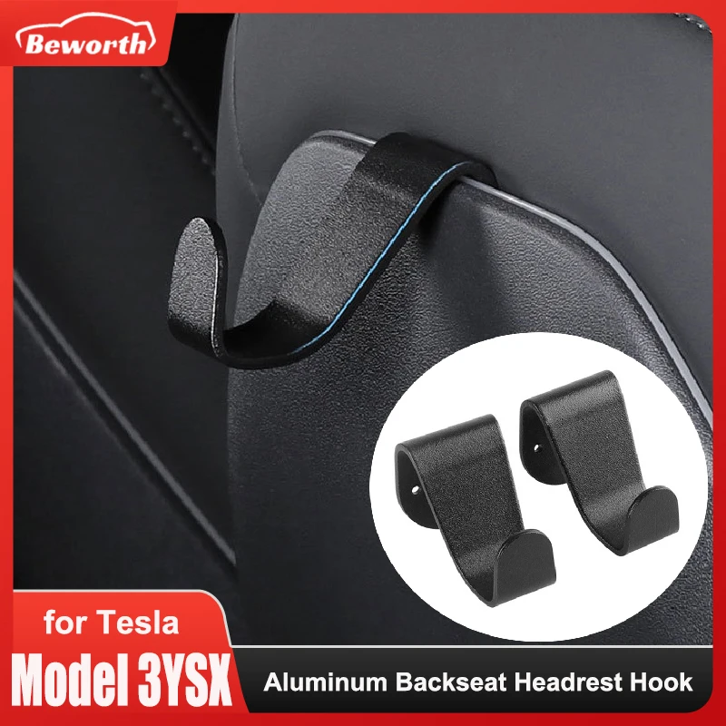 Rear Seat Hook for Tesla Model 3 Y S X Bag Coat Holder Aluminum Headrest Backseat Clothes Hanger Umbrella Hanger Car Accessories