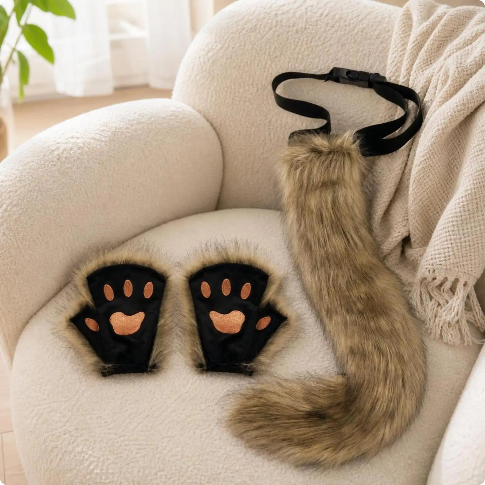 Furry Fox Tail and Paw Set for Adult Costume Cosplay Halloween Anime Role Play Stage Performance Gear