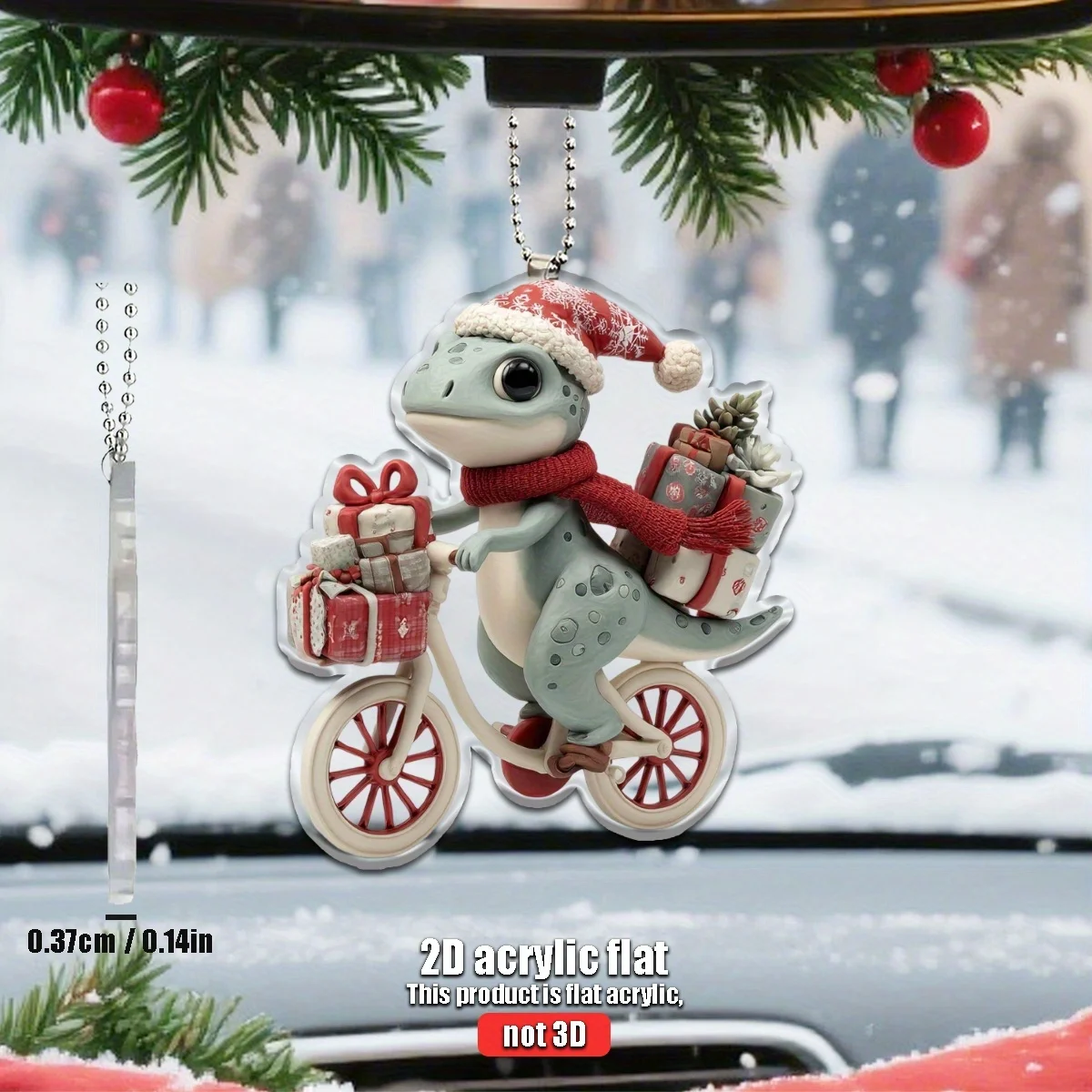 Christmas Themed Acrylic Dinosaur Ornament Hat 2D Design Car Home Tree Decor Options Available Interior Accessories 1PCS