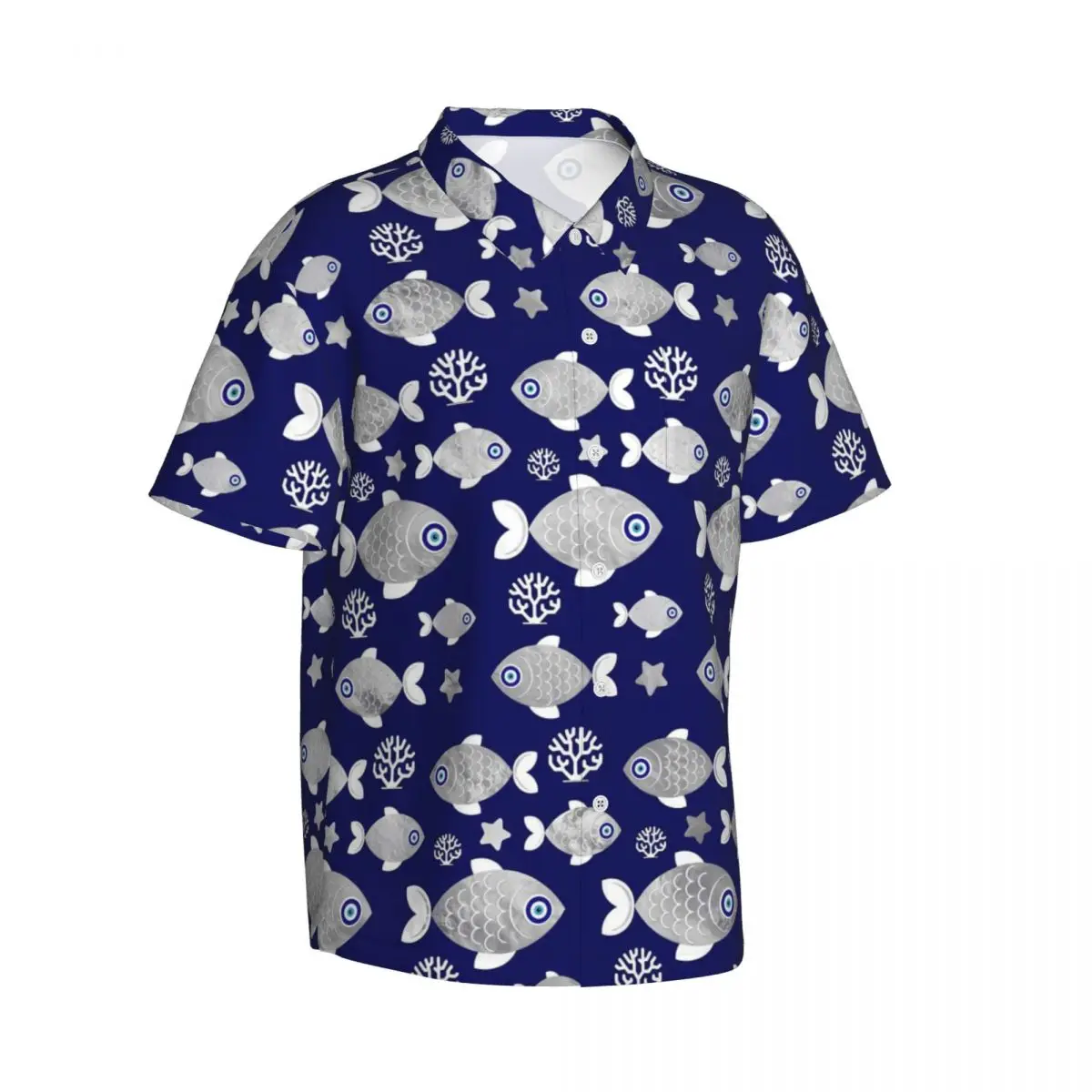 Camisa de vacaciones con mal de ojo de pez para hombre, camisas informales de animales, blusas hawaianas de manga corta personalizadas, novedad, blusas de gran tamaño, regalo de cumpleaños