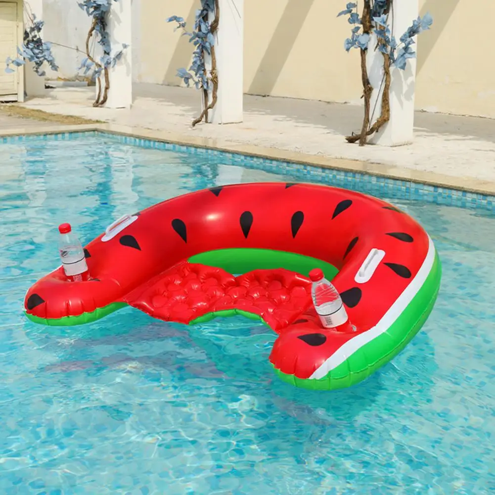Inflatable Pool Float Chair with Cup Holders Armrests Stable U-shaped Pool Floating Chair Portable Swimming Pool Lounger