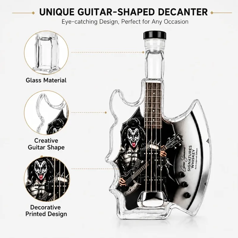 KISS Band Demon Axe – Gitarrenförmiger Whiskey-Dekanter, einzigartige Glasflasche für Spirituosen, Rockbar-Dekoration, Sammlerstück, Geschenk für Rockmusik-Fans – Detail 7
