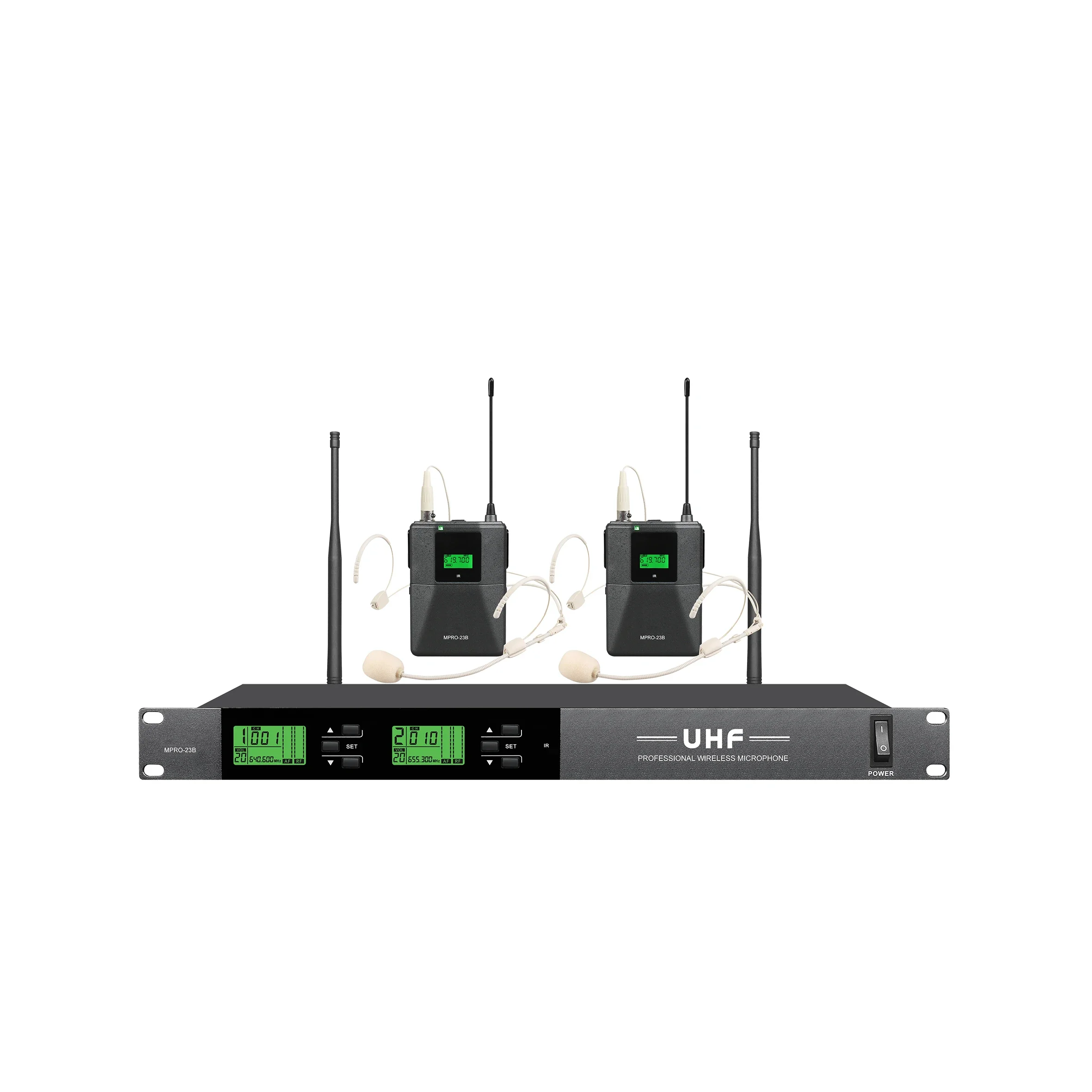 Micrófono inalámbrico de largo alcance con auriculares de doble canal T UHF con supresor de retroalimentación incorporado