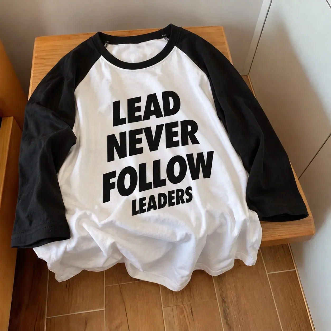 Lead Never Follow Shirt 3D Digital Print Unisex Long Sleeve Raglan T-Shirt Black White Y2K Streetwear Graphic Tee