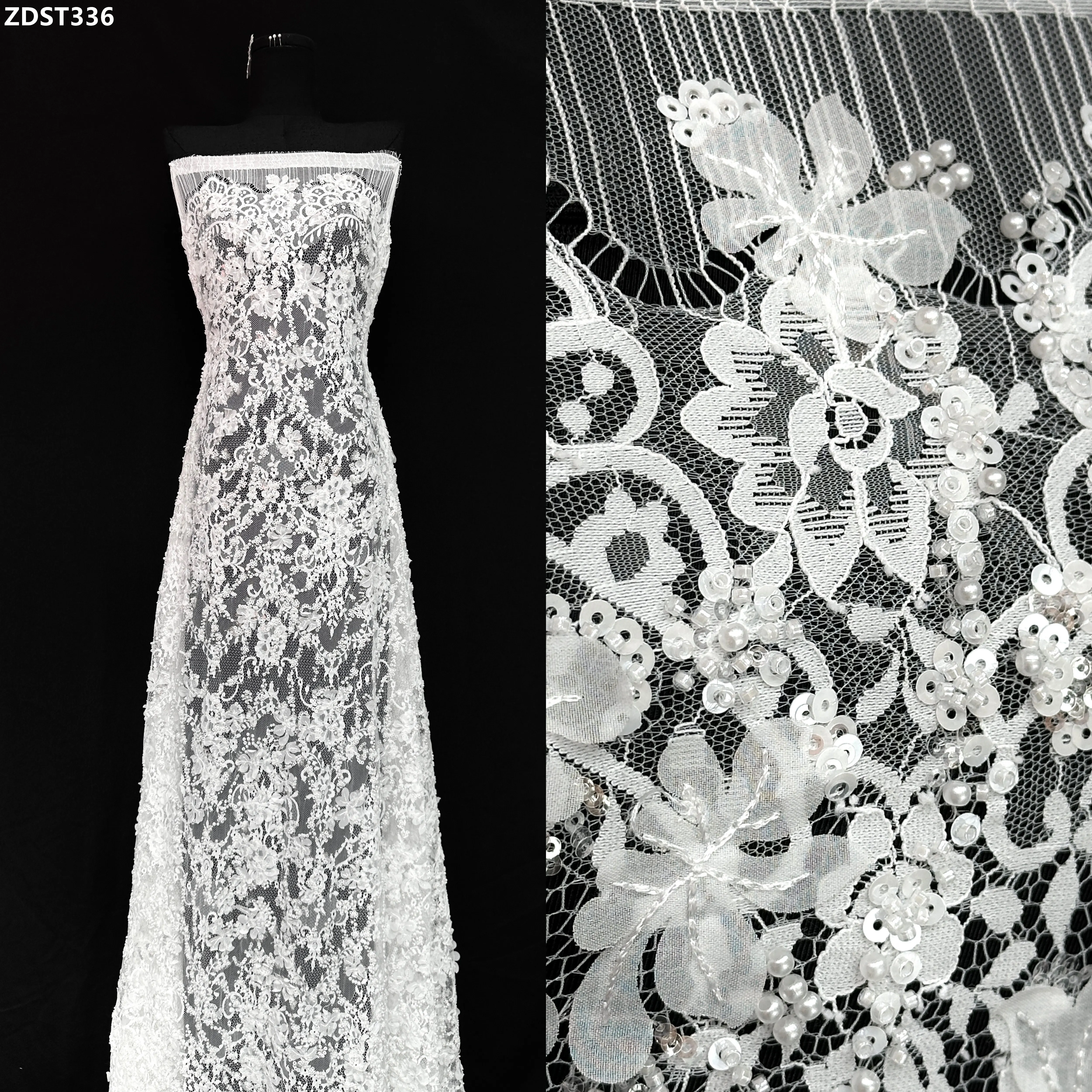 

Elegant Luxury French Bridal Lace Fabric with Beads And Sequins for Wedding Dress European Style Groom Lace Nigerian Embroidery