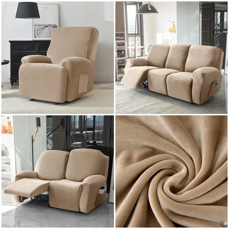 1/2/3 Seater Velvet Split Recliner Sofa Cover Stretch Super Soft Reclining Chair Covers  Relax Armchair Protector Home view 3