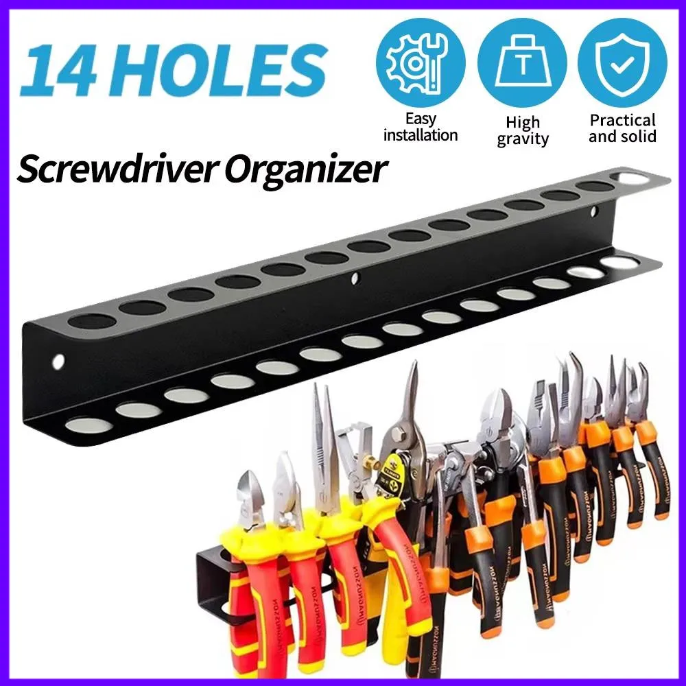 Screwdriver Organizer Wall Mount Tool Holder 14-Slot Storage Base Stand for Hex Cross RC Tools Garage Workshop Organization