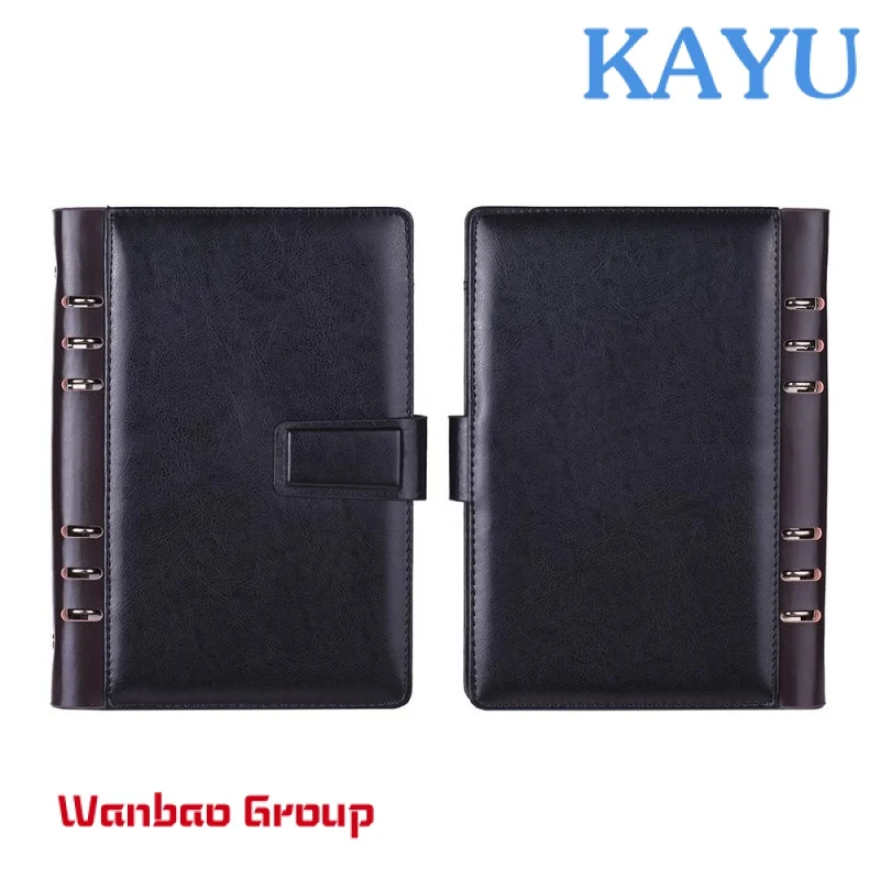 Custom Leather Notebook Black,A5 Brown Business Planner,Custom Printing Logo Hardcover Leather 6 Ring Binder Journal Note Book