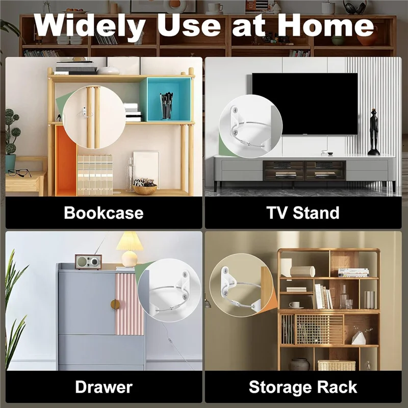 HRBAJ-10 Pcs Furniture Anchors Baby Proofing, Anti-Tip Metal Children's Furniture Straps, For Cabinet Wardrobe Drawers Dresser D