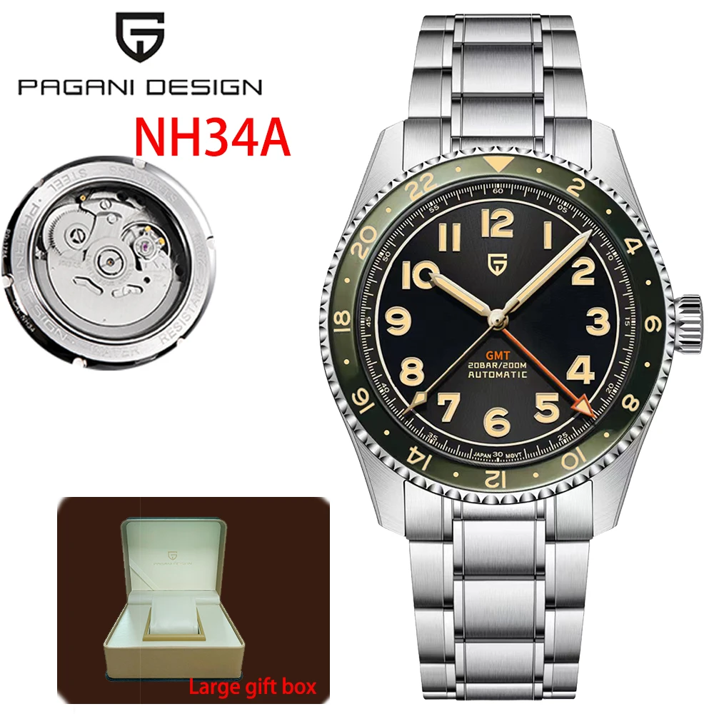 2024 PAGANI DESIGN Luxury Mechanical Wristwatch TMI NH34A Automatic Watches Sapphire Waterproof GMT Steel Watch for Men PD1784