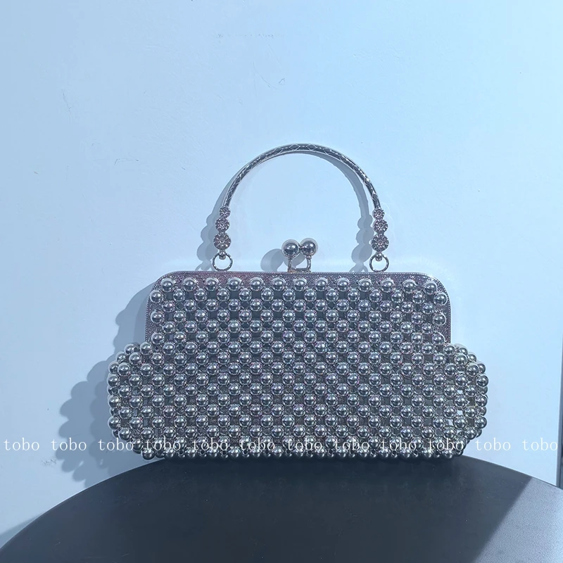 

Sliver Dumpling Shape Designer Luxury Bag Shining Retro Evening Party Handbag Woman Niche Metal Handle Women's Cosmetic Bag