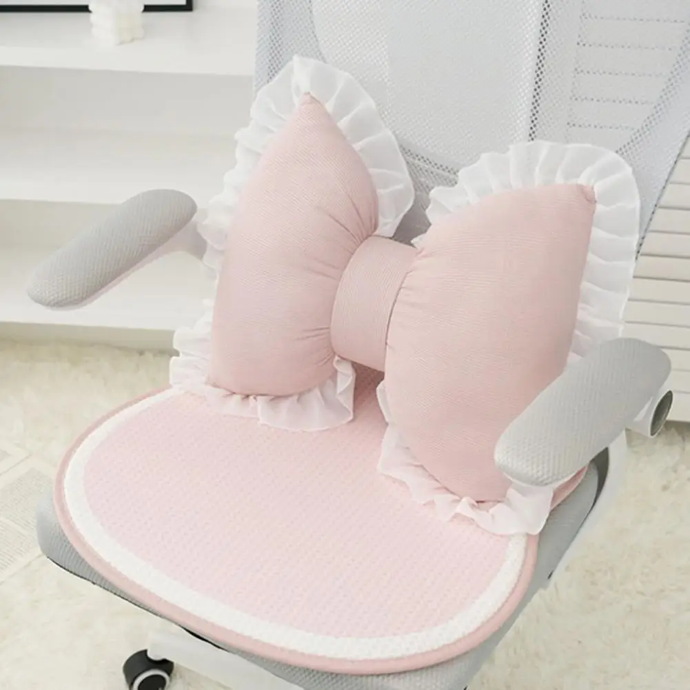 Almohada rosa en forma de lazo, decoración de encaje con volantes, almohada de relleno de algodón PP de felpa, almohada de apoyo para sofá, almohadas para asiento de coche