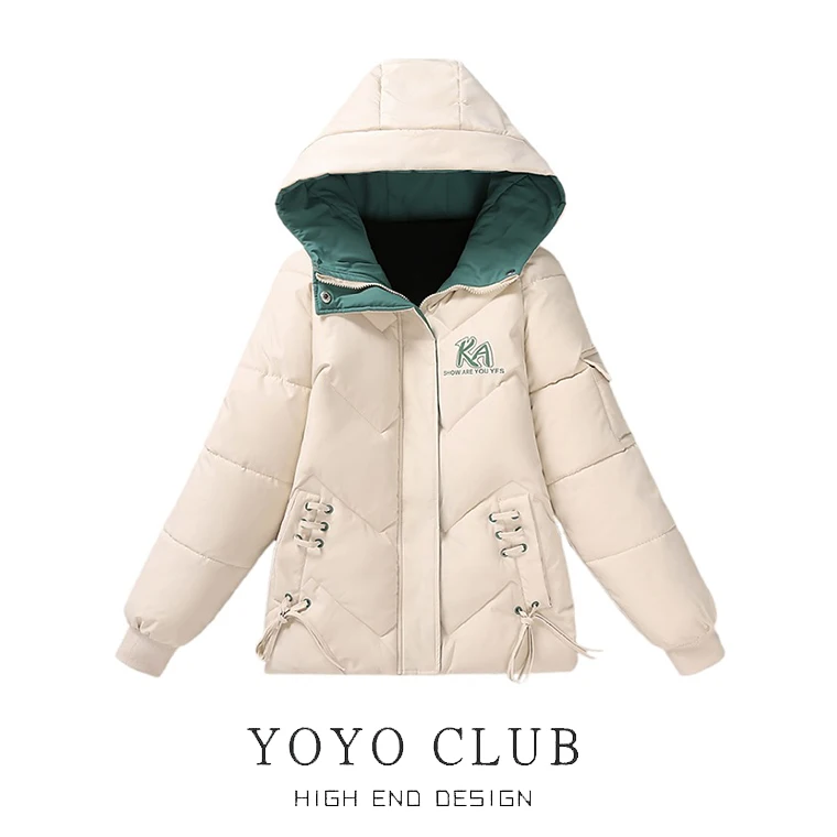 

Women's Thiened down Cotton Jaet ort Sle Korean Version Loose Fit Coat Zipper Closure Animal Pattern Long Sve