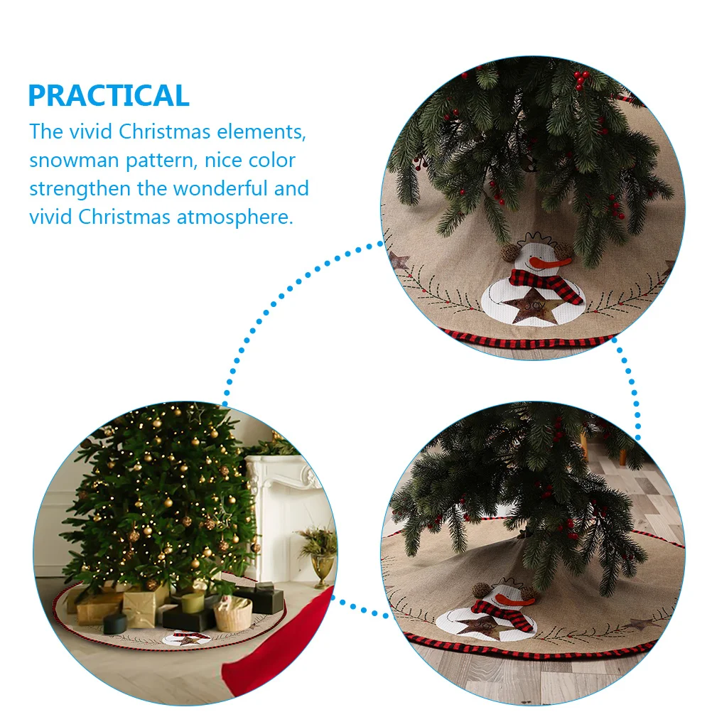 

1pc 3FT Christmas Tree Skirt Snowman Linen Fabric Decorative Chic Farmhouse Xmas Decor Under Tree Skirt for Party Decoration