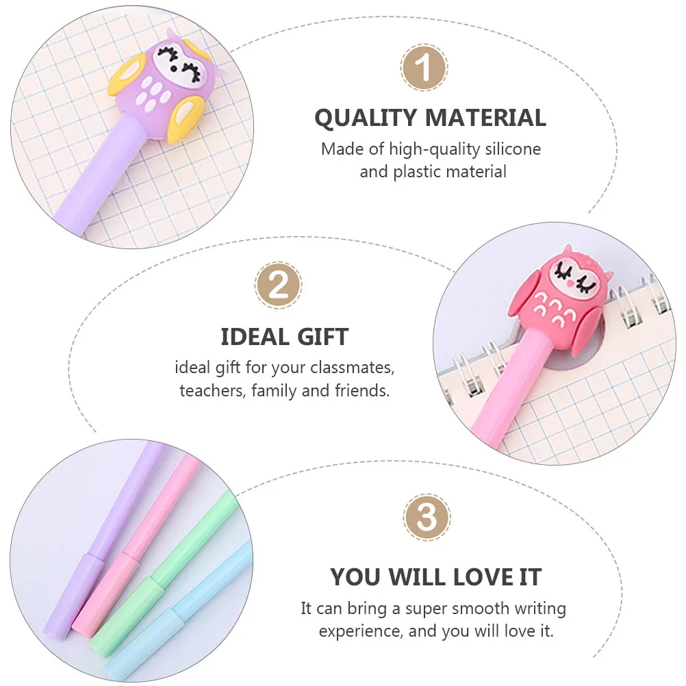 12Pcs Office School Gel Pens Owl Theme Silicone Plastic Smooth Grip Cartoon Writing Pens Student Stationery Gift