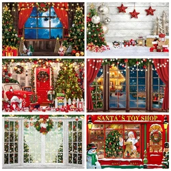 Christmas Photography Background Custom Window Curtain Fireplace Snow Xmas Tree Kids Adult Family Party Decor Photo Backdrops