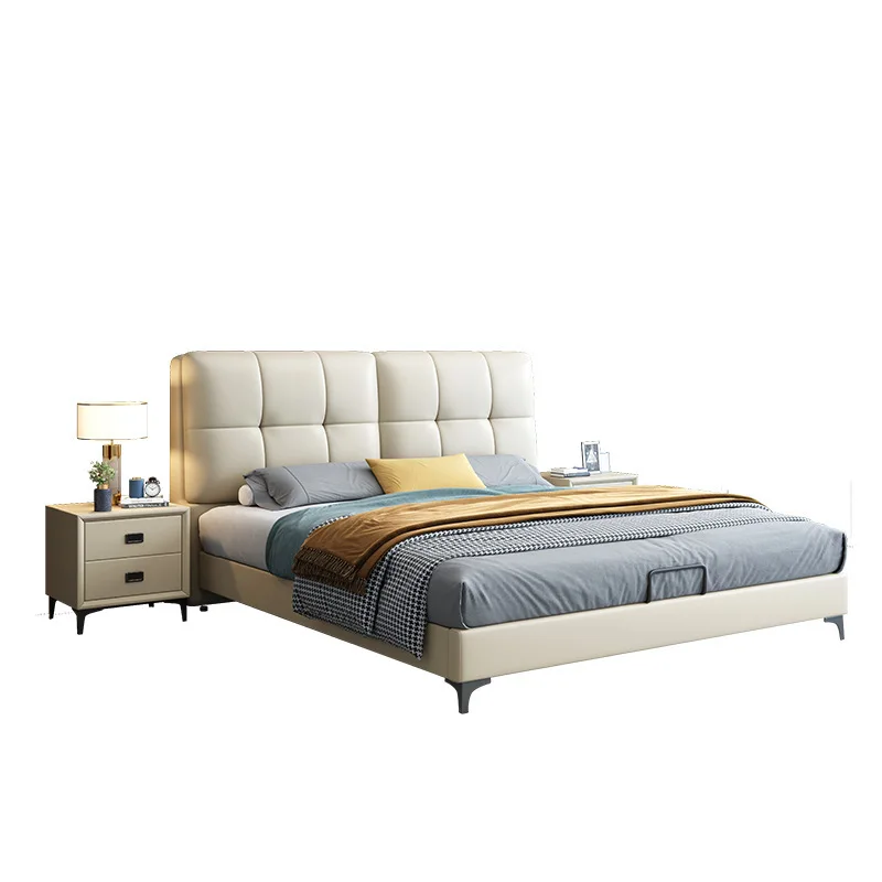 

Italian style, light luxury, leather bed, double, wedding bed, master bedroom, modern, simple, soft bag