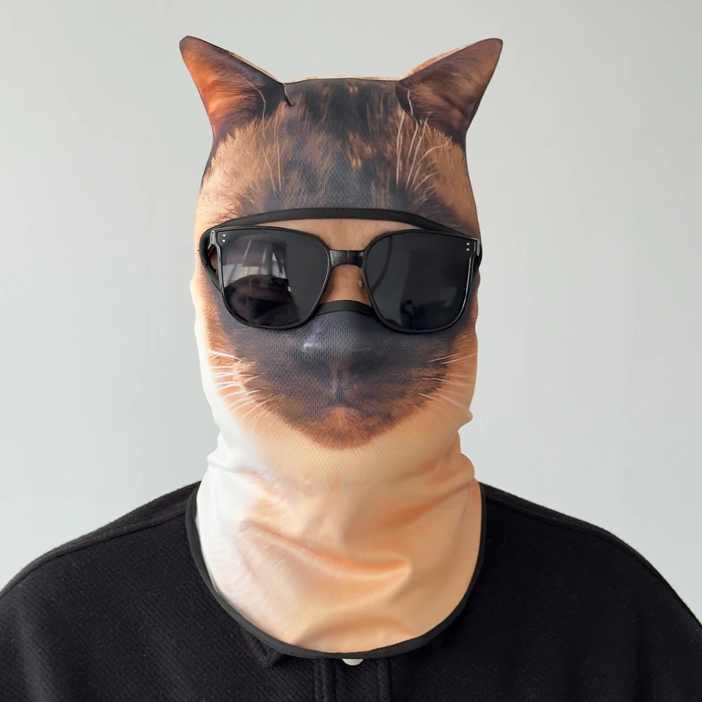 

3D Cat Pattern Summer Sun Protection Mask, Full Face & Neck Coverage, Breathable & Quick-Dry, Ideal for Cycling, Hiking, Camping