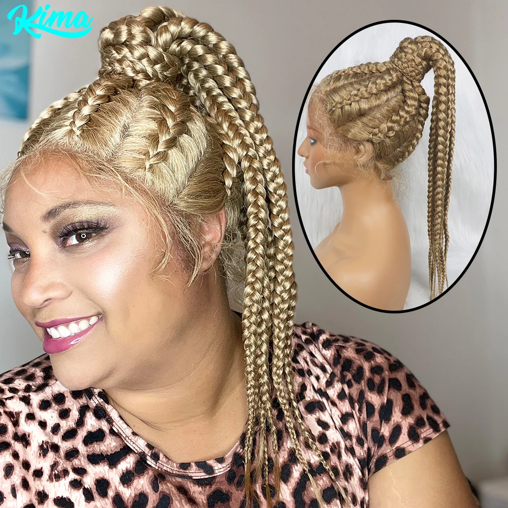 Trançado perucas dianteiras do laço 360 peruca sintética 24 polegadas caixa peruca tranças cabelo trança africano com cabelo do bebê rabo de cavalo cabelo